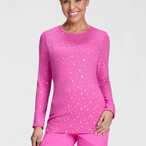 NWT Koi Lite Tessa Hibiscus Pink Iridescent Twinkle Pattern